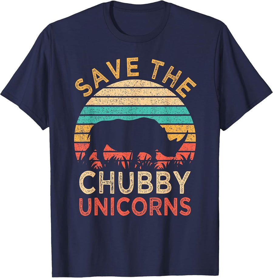 Save The Chubby Unicorns Vintage Funny Rhino Animal Rights T-Shirt - Navy Blue