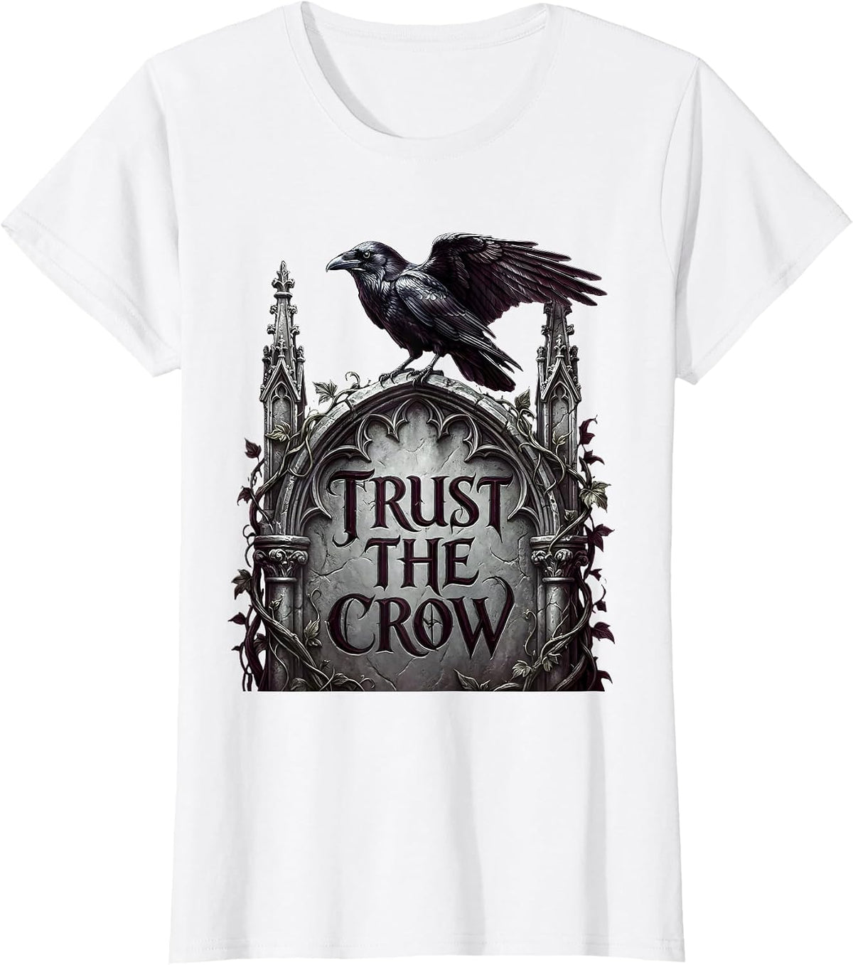 Trust the Crow Mystical Bird Graphic Design T-Shirt - White