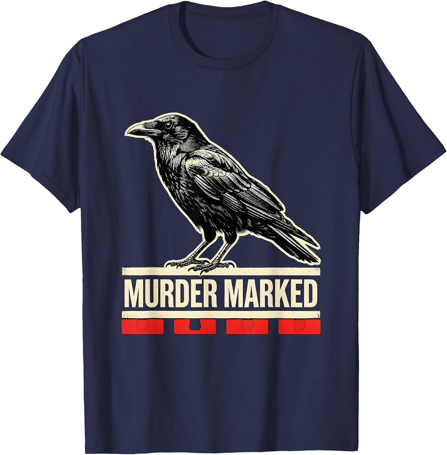 Murder Marked Dark Humor Crow Raven Gothic Bird Lover T-Shirt - Navy Blue
