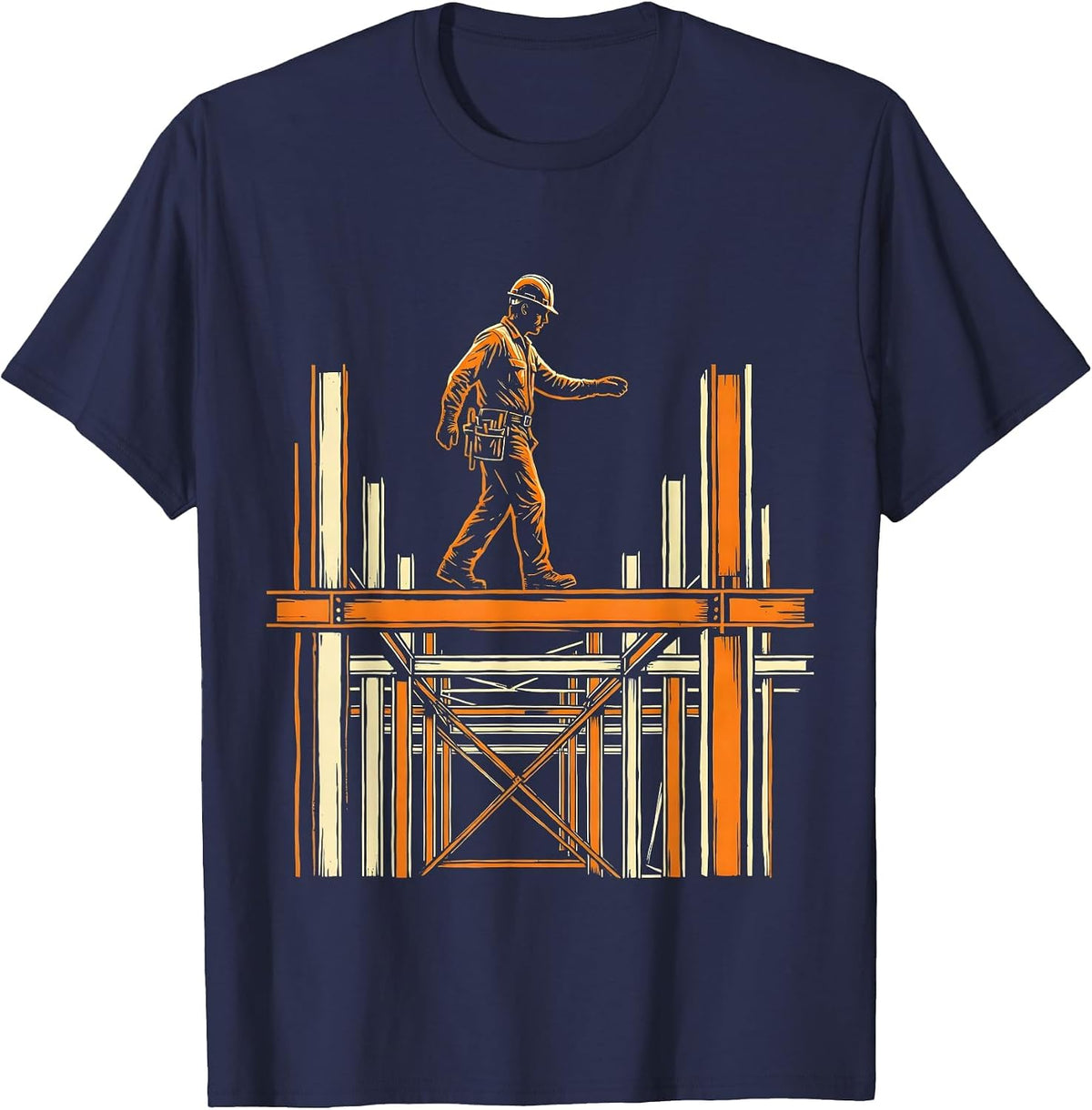 Ironworker Walking Beam High-Rise Skeleton T-Shirt - Navy Blue