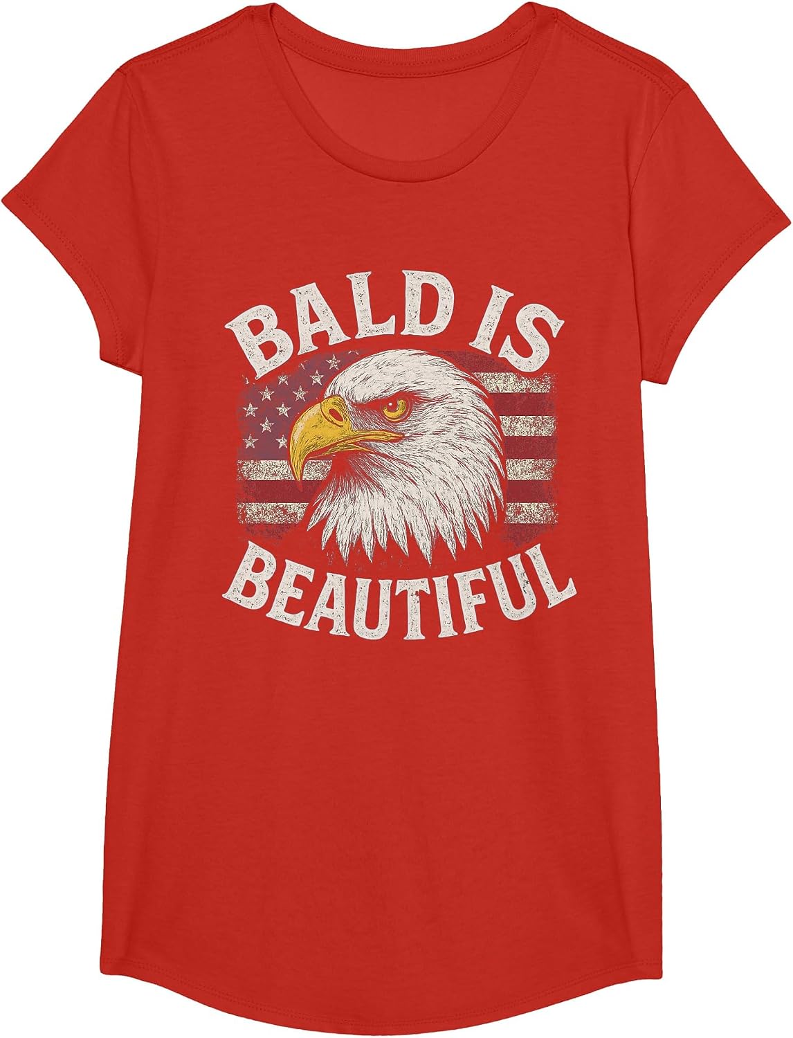 Bald is Beautiful 4th of July American Flag USA Bald Eagle T-Shirt - Girls Red