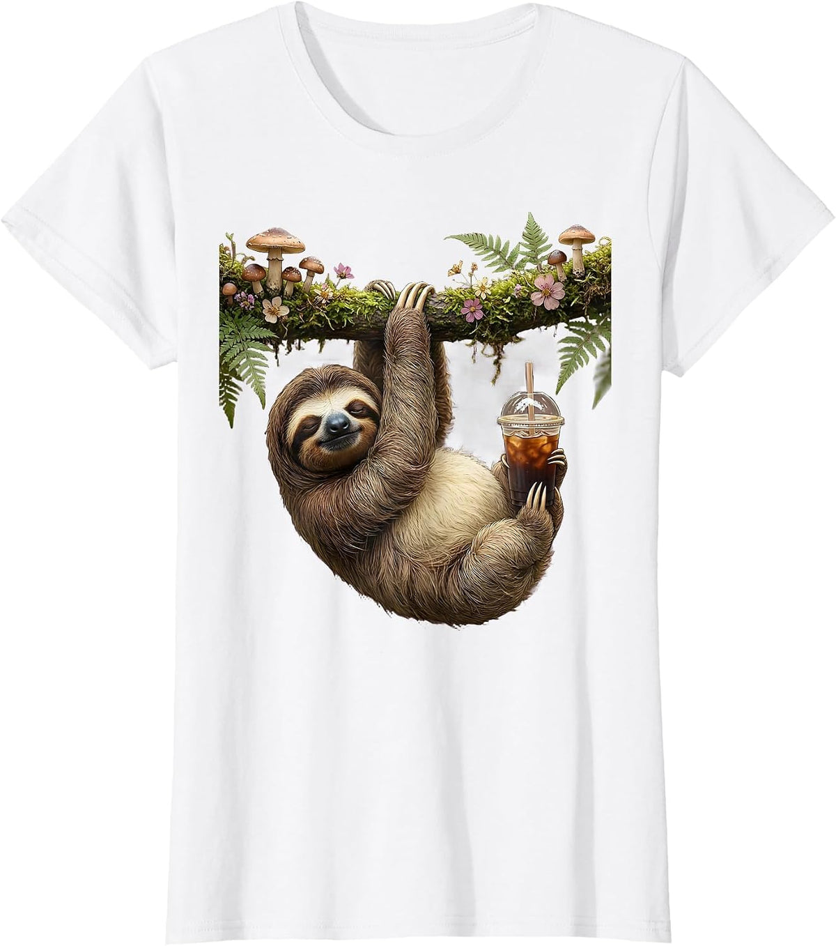Women's Sloth Iced Coffee Lover Funny Lazy Day Gift T-Shirt - White