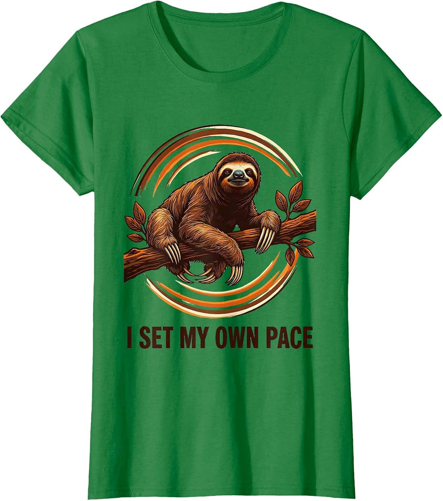 Women's I Set My Own Pace Funny Sloth Lover Lazy Humor Gift T-Shirt - Kelly Green