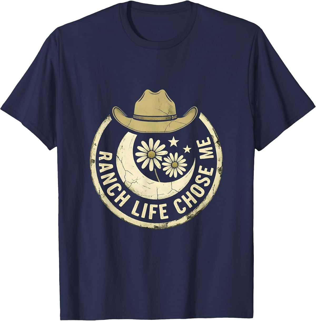 Ranch Life Chose Me Cowgirl Design T-Shirt - Navy Blue