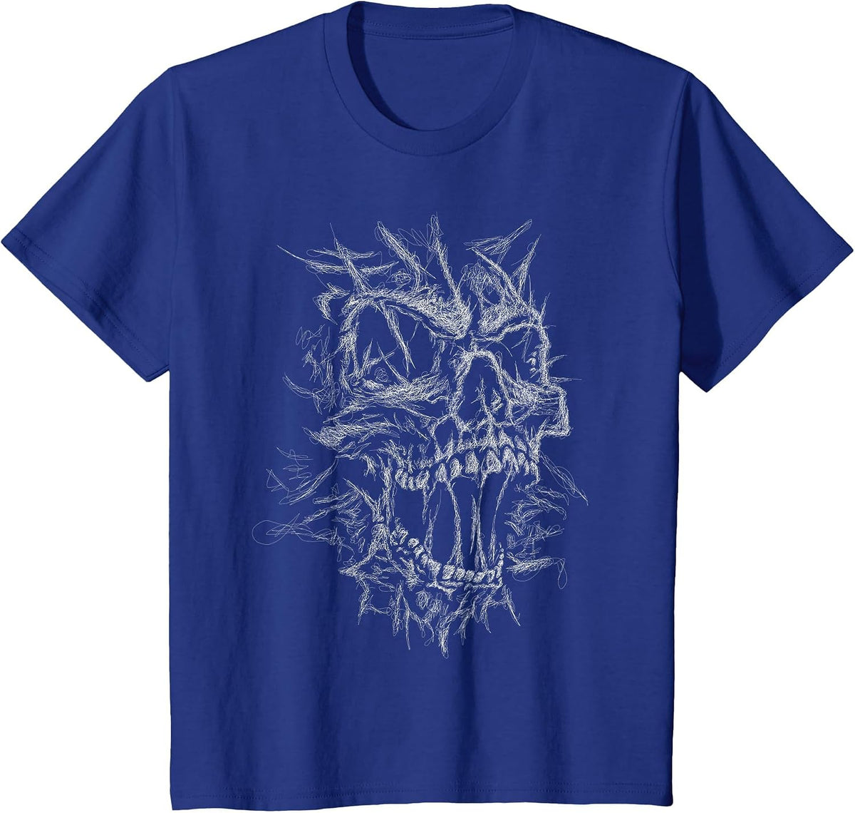 Skull face Scribble Black Art Head for Lover Skeleton Sketch T-Shirt - Royal Blue