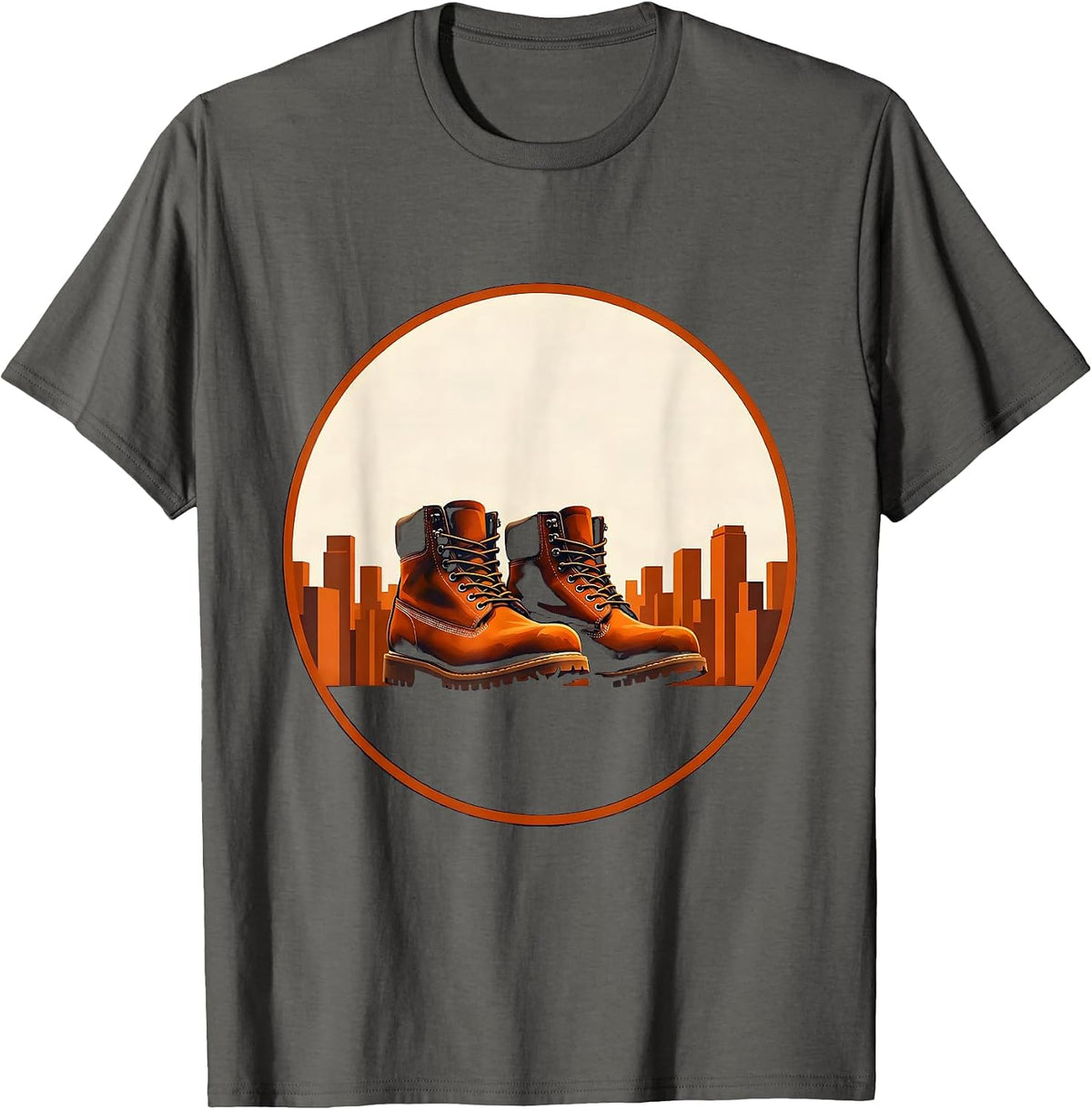 Labor Day Worker Boots City Skyline Illustration T-Shirt - Asphalt Grey
