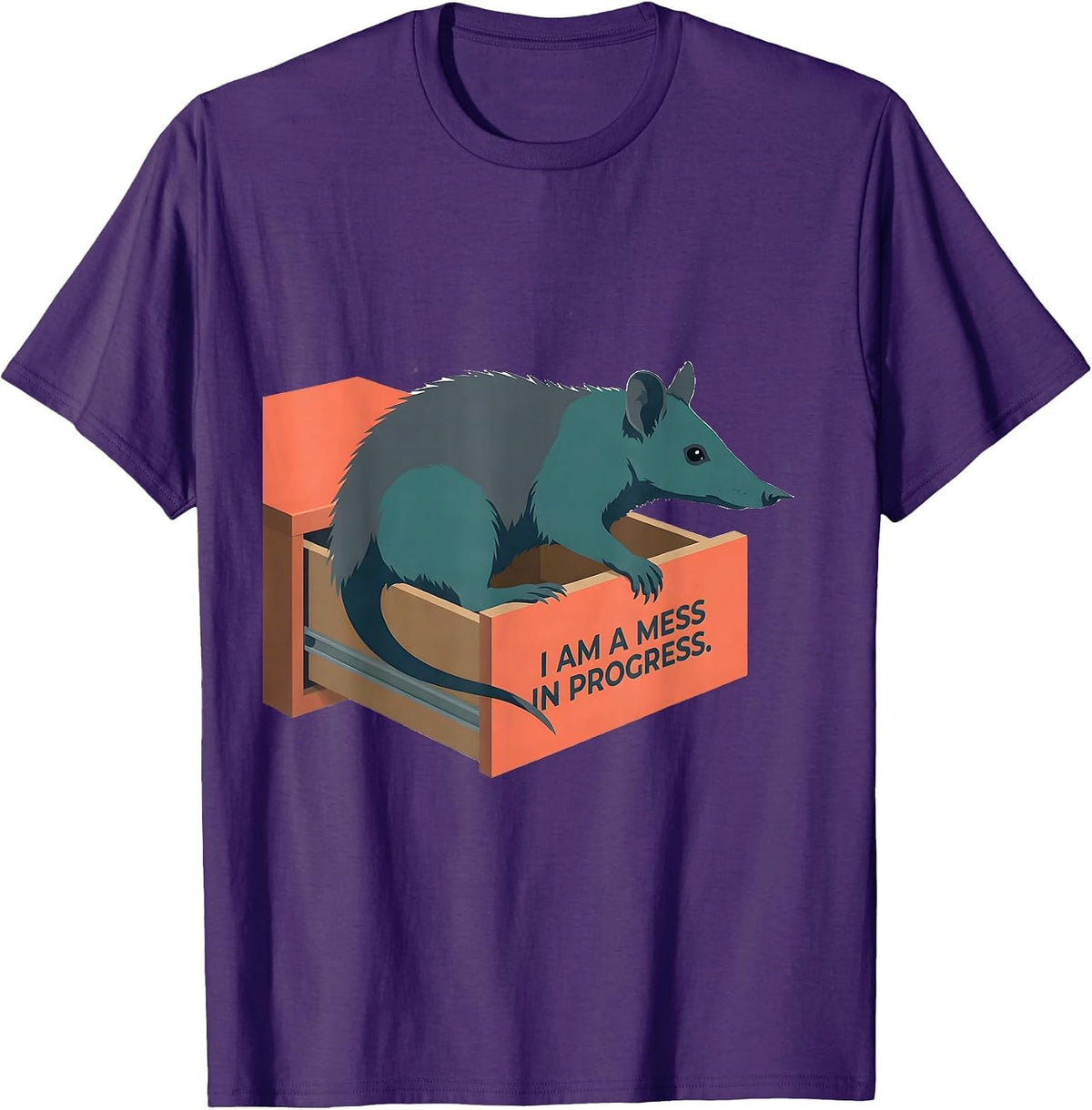 Men's I Am A Mess In Progress Funny Opossum Animal Meme Humor T-Shirt - Purple