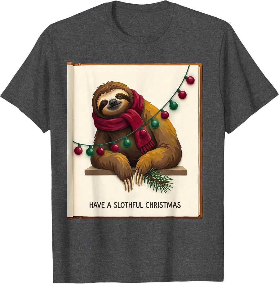 Men's Have a Slothful Christmas Funny Sloth Lover Holiday Pajama T-Shirt - Dark Heather Grey