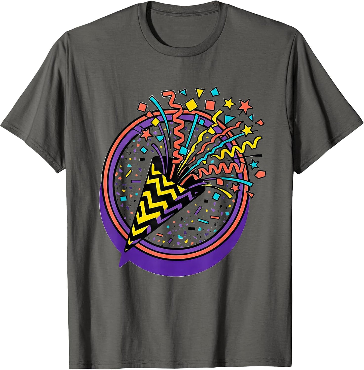 Party Popper Confetti Burst Celebration Graphic T-Shirt - Asphalt Grey