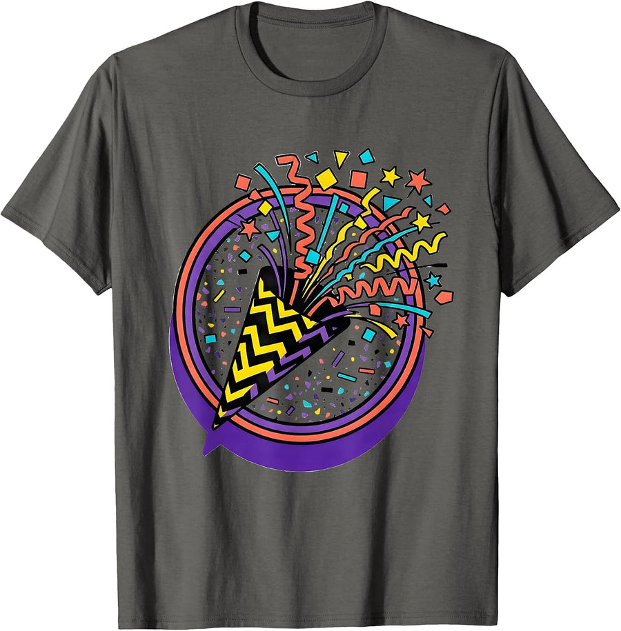 Party Popper Confetti Burst Celebration Graphic T-Shirt - Asphalt Grey