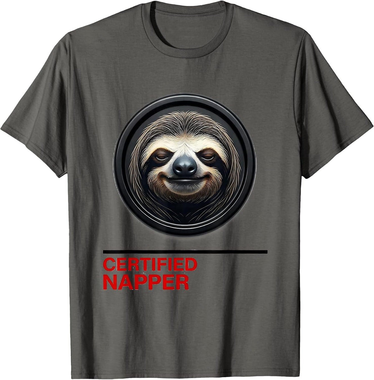 Men's Certified Napper Funny Sloth Humor Novelty Gift T-Shirt - Asphalt Grey