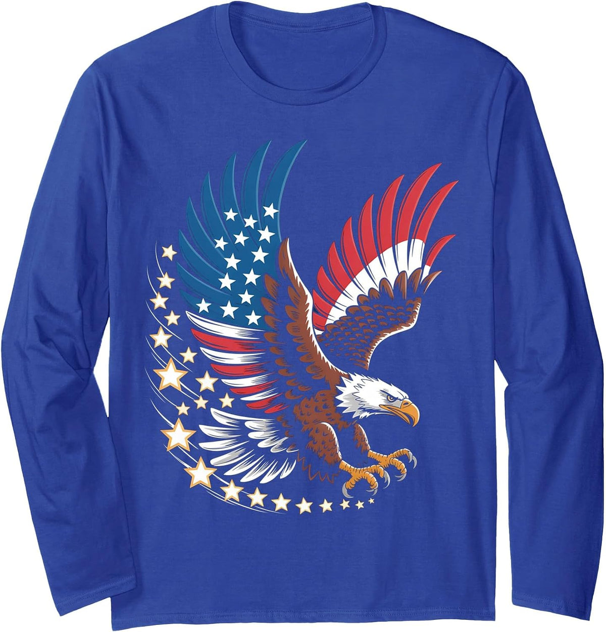 Bald Eagle Patriotic American Flag 4th of July Long Sleeve T-Shirt - Adult Unisex Royal Blue