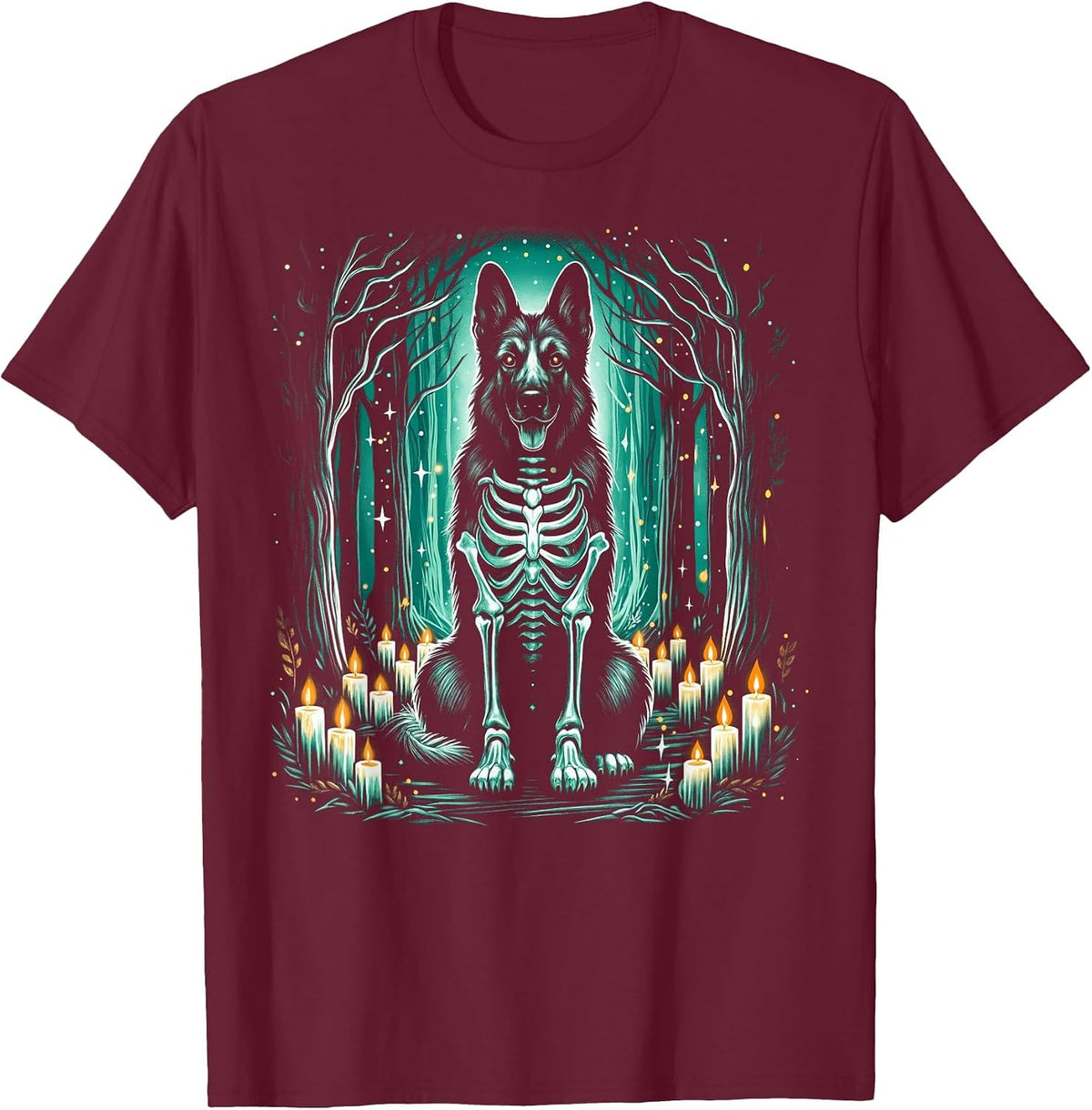 Cool German Shepherd Skeleton Halloween Dog Mom Dad T-Shirt - Burgundy