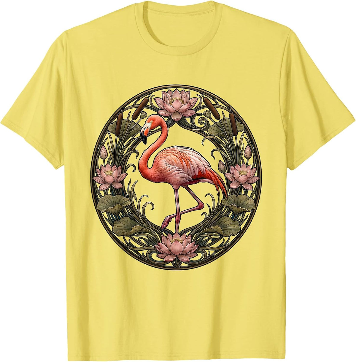 Men's Flamingo Sunset One Leg Silhouette Graphic T-Shirt - Lemon Yellow