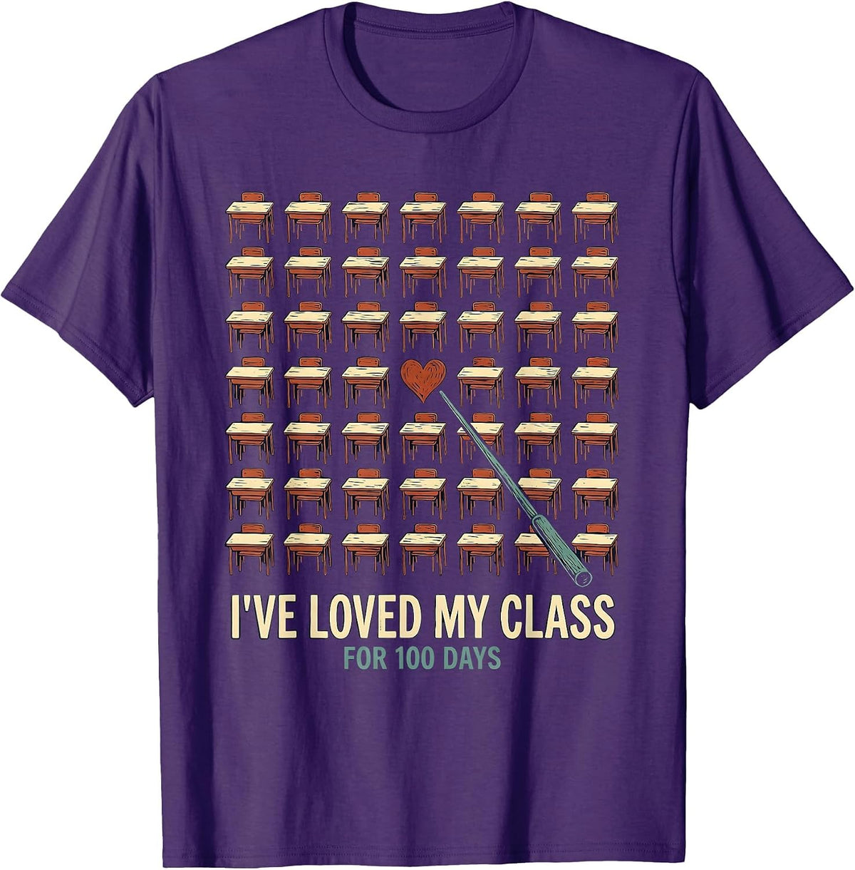 I've Loved My Class For 100 Days Linocut Teacher T-Shirt - Purple
