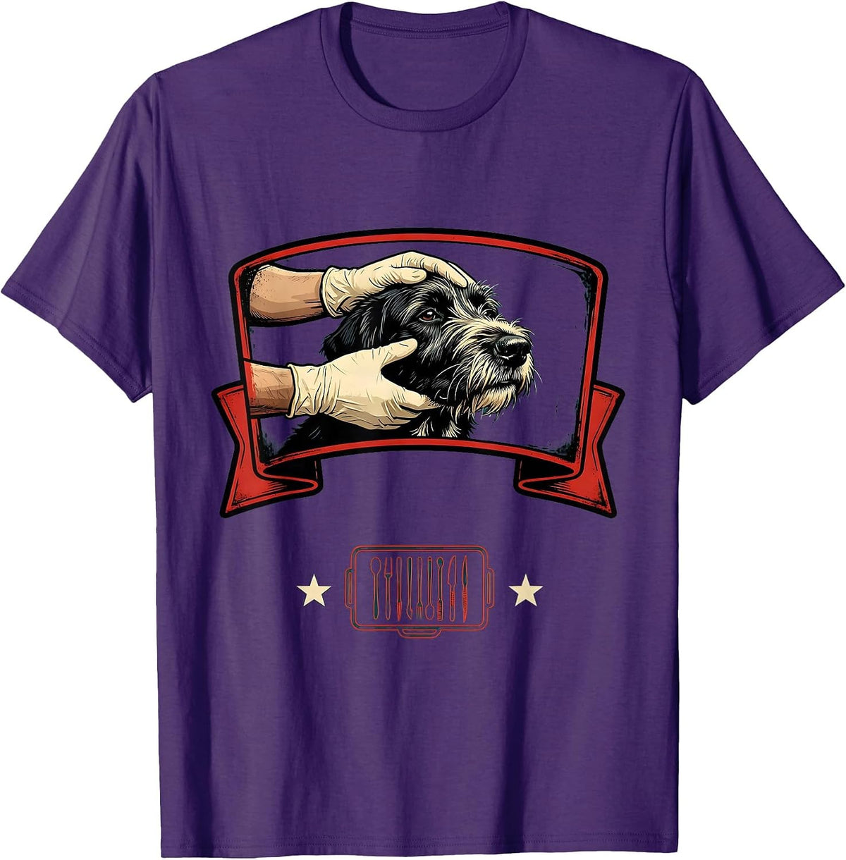 Vet Tech Gloved Hands Calm Dog Exam Veterinary Humor T-Shirt - Purple