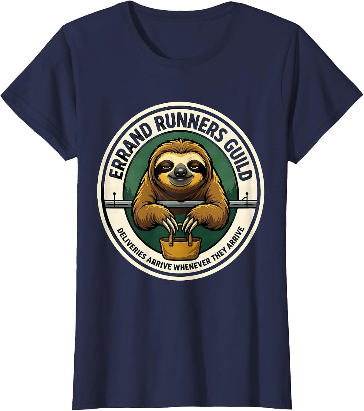 Women's Errand Runners Guild Sloth Lover Deadpan Humor T-Shirt - Navy Blue