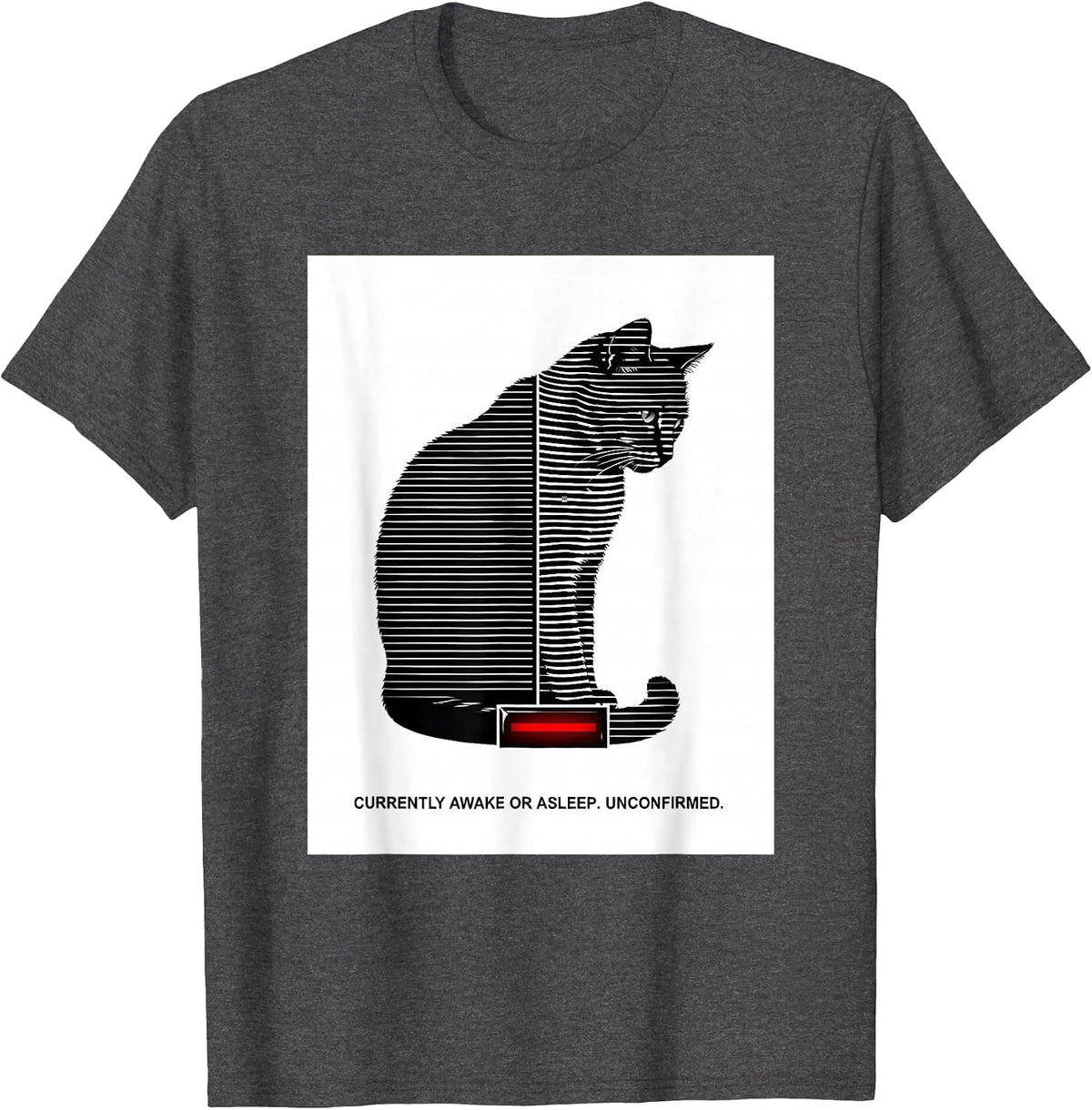 Men's Currently Awake Or Asleep Unconfirmed Quantum Physics Humor T-Shirt - Dark Heather Grey