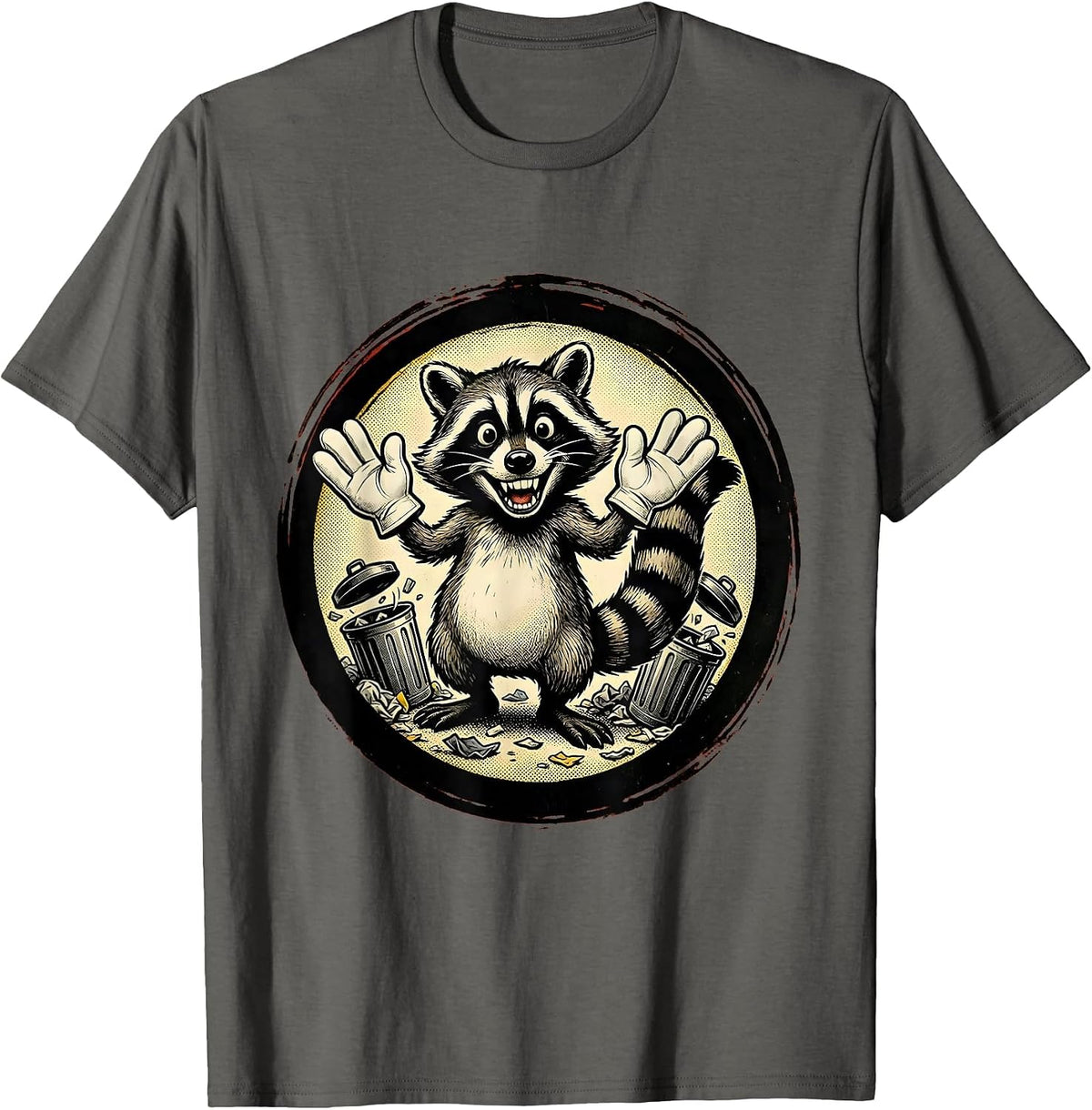 Men's Raccoon Trash Can Chaos Funny Animal Graphic T-Shirt - Asphalt Grey