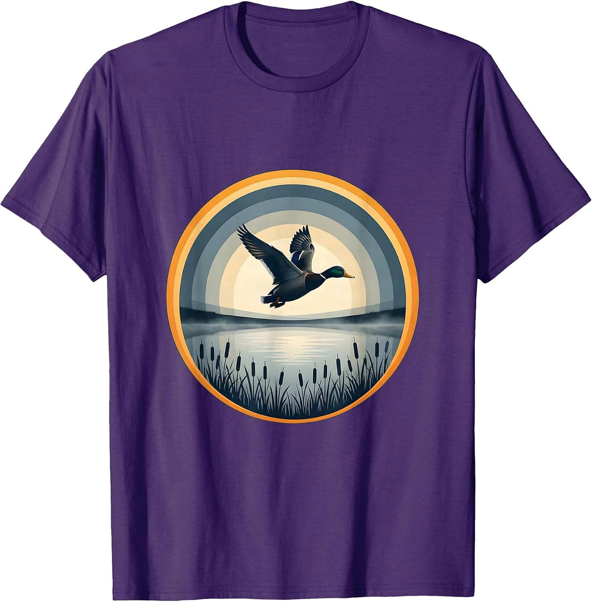 Men's Duck Flying Over Misty Morning Marsh Camo T-Shirt - Purple