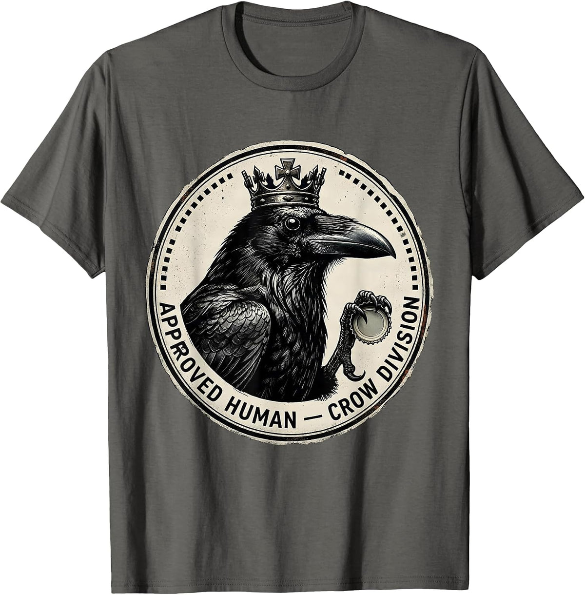 Approved Human — Crow Division Funny Crow F-Caw-F Gothic T-Shirt - Asphalt Grey