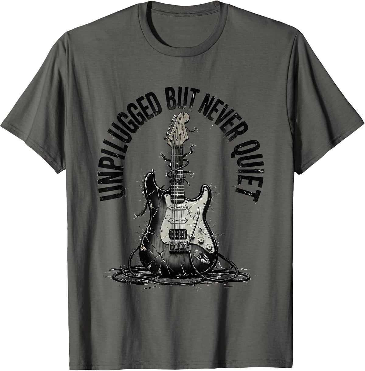 Unplugged But Never Quiet Grunge Music Design T-Shirt - Asphalt Grey