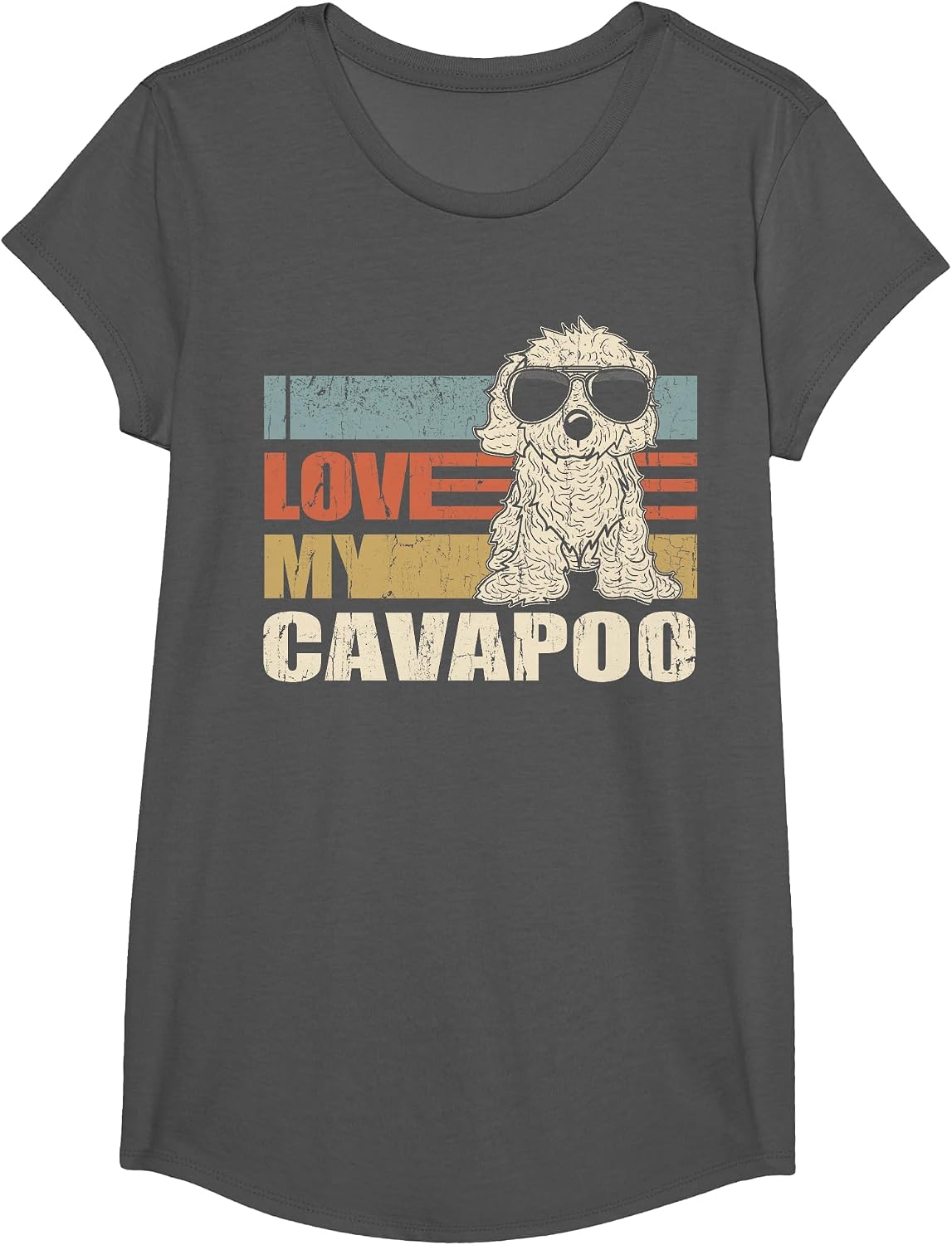 I Love My Cavapoo Cool Dog Vintage Retro T-Shirt - Girls Asphalt Grey