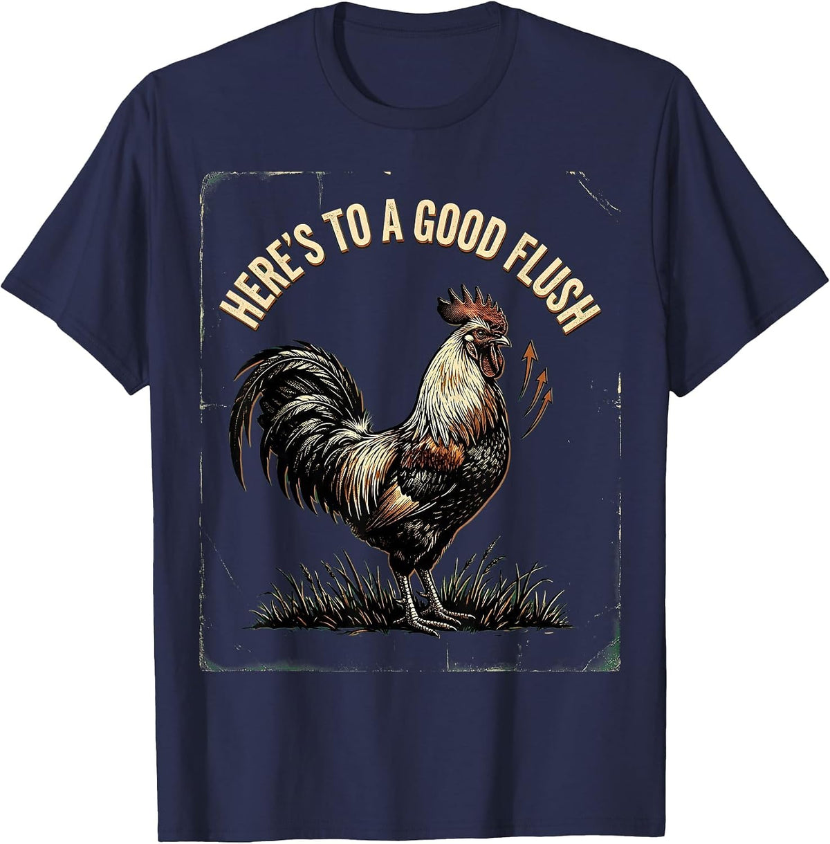 Here's To A Good Flush Vintage Pheasant Hunter Upland Bird T-Shirt - Navy Blue