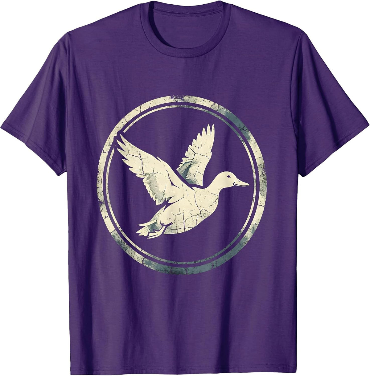 Duck Flying Over Marsh at Sunrise Camo Design T-Shirt - Purple