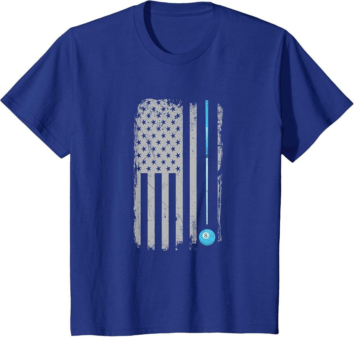 Pool Stick Billiards 8 Ball Vintage USA American Flag T-Shirt - Royal Blue