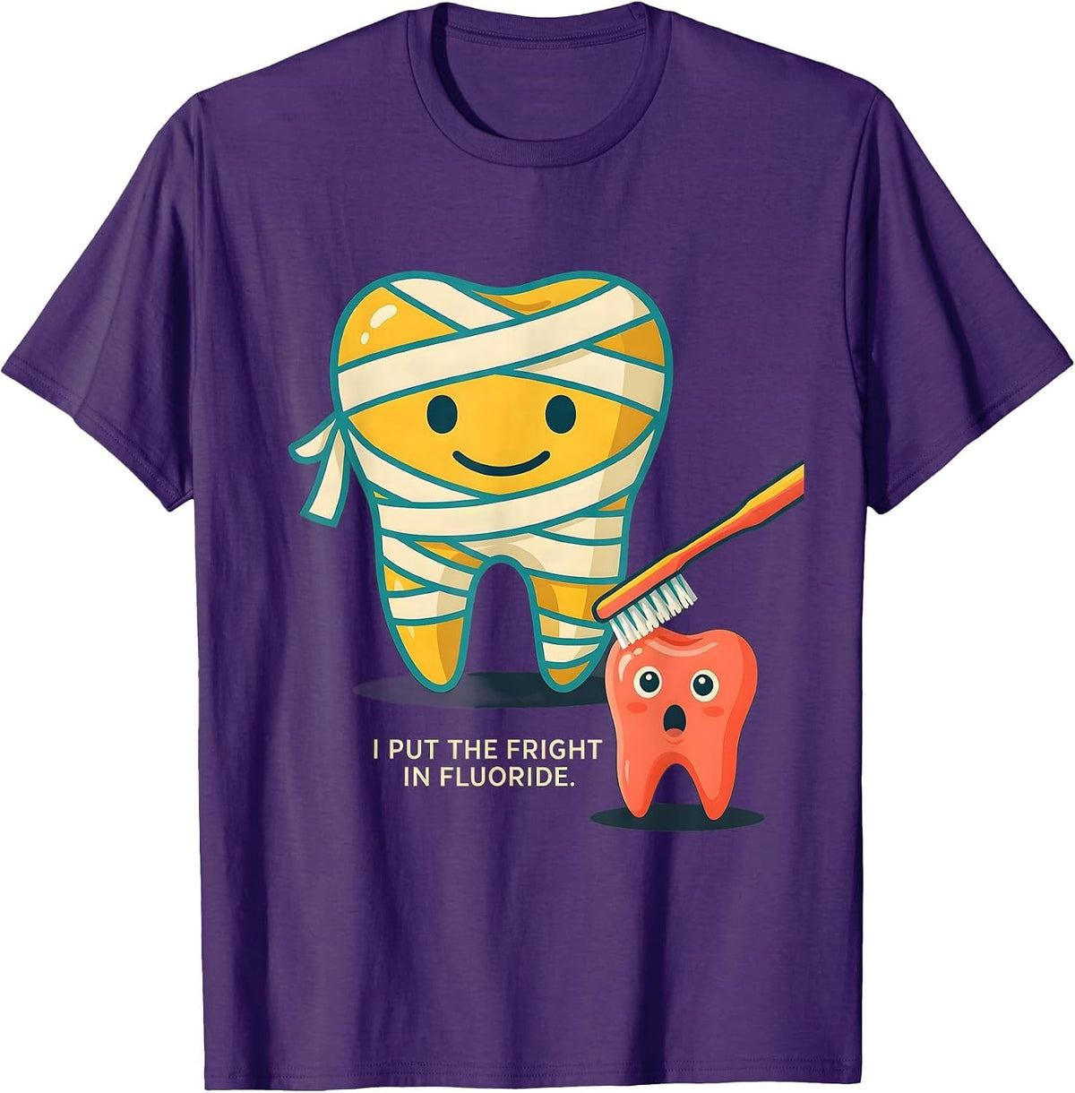 Men's I Put The Fright In Fluoride Funny Dentist Halloween Ghost T-Shirt - Purple