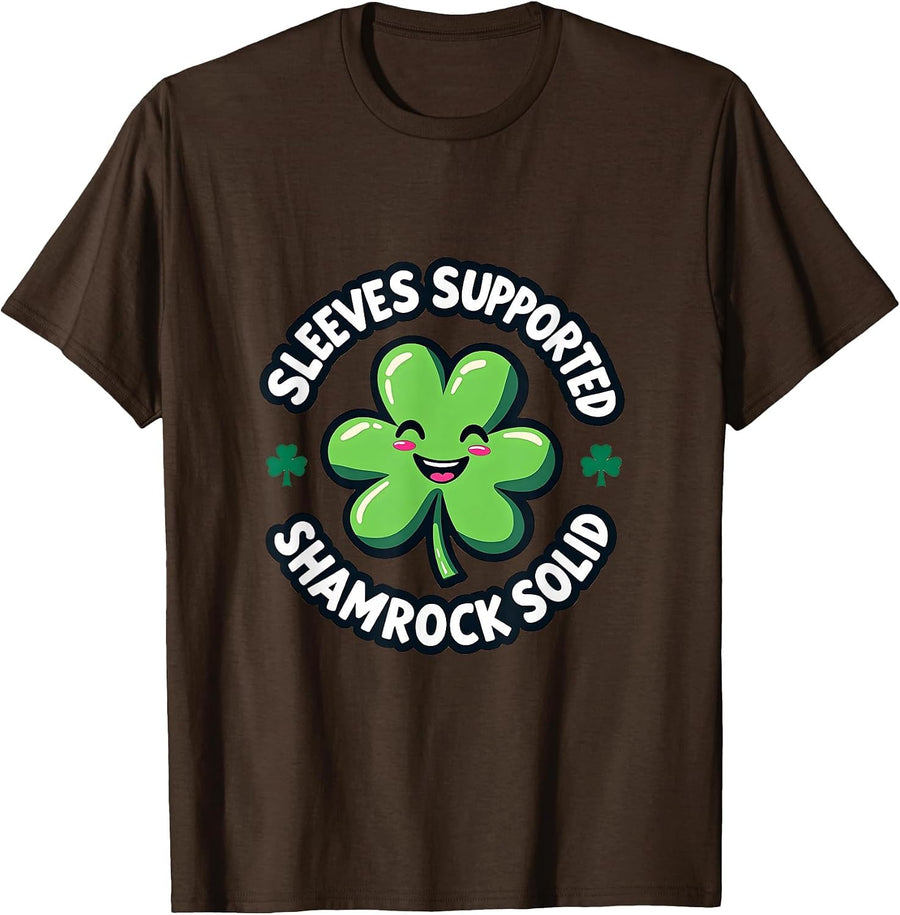 Sleeves Supported Shamrock Solid St Patricks Day T-Shirt - Brown