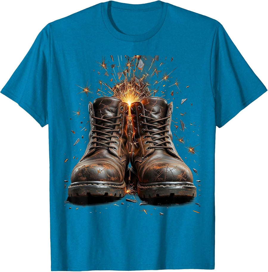 Welder Sparks Steel Boots Graphic Tee T-Shirt - Sapphire Blue