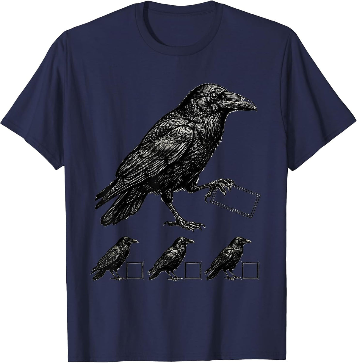 Men's Crow Silhouette Dark Humor Gothic Raven Bird Lover T-Shirt - Navy Blue