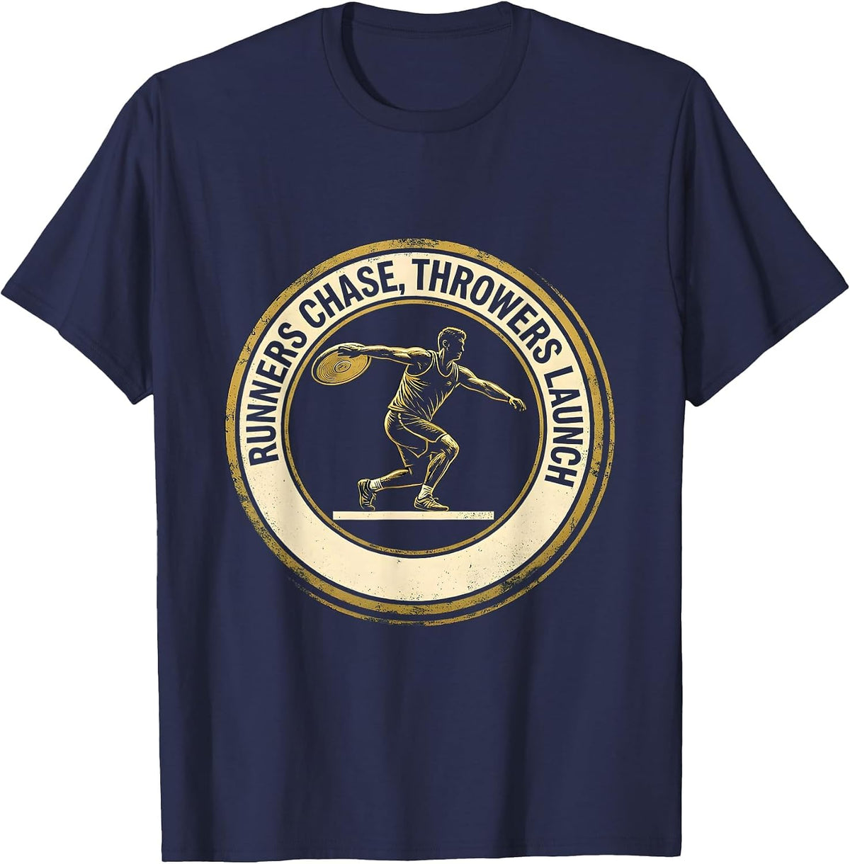 Runners Chase Throwers Launch Defiant Track And Field T-Shirt - Navy Blue