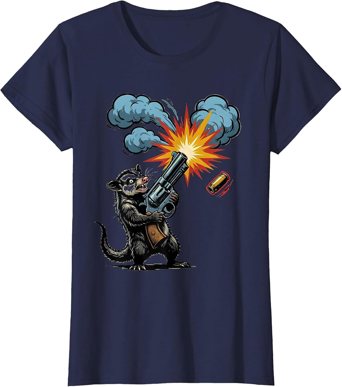 Women's Furious Opossum Gun Meme Humor Novelty T-Shirt - Navy Blue