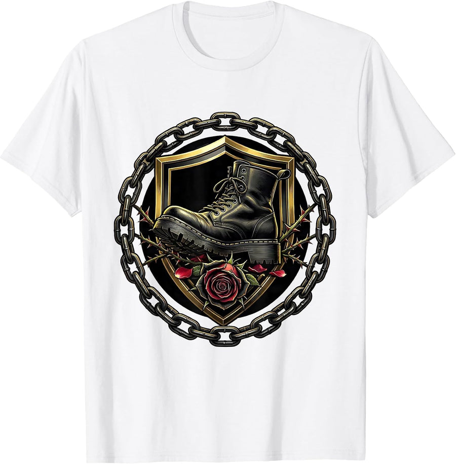 Men's Heavy Boot Crushing Rose Rock Graphic T-Shirt - White