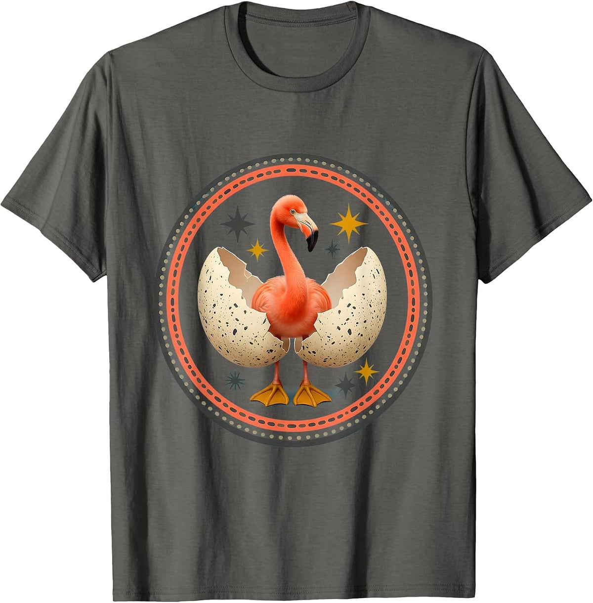 Baby Flamingo Hatching From Egg Graphic Design T-Shirt - Asphalt Grey