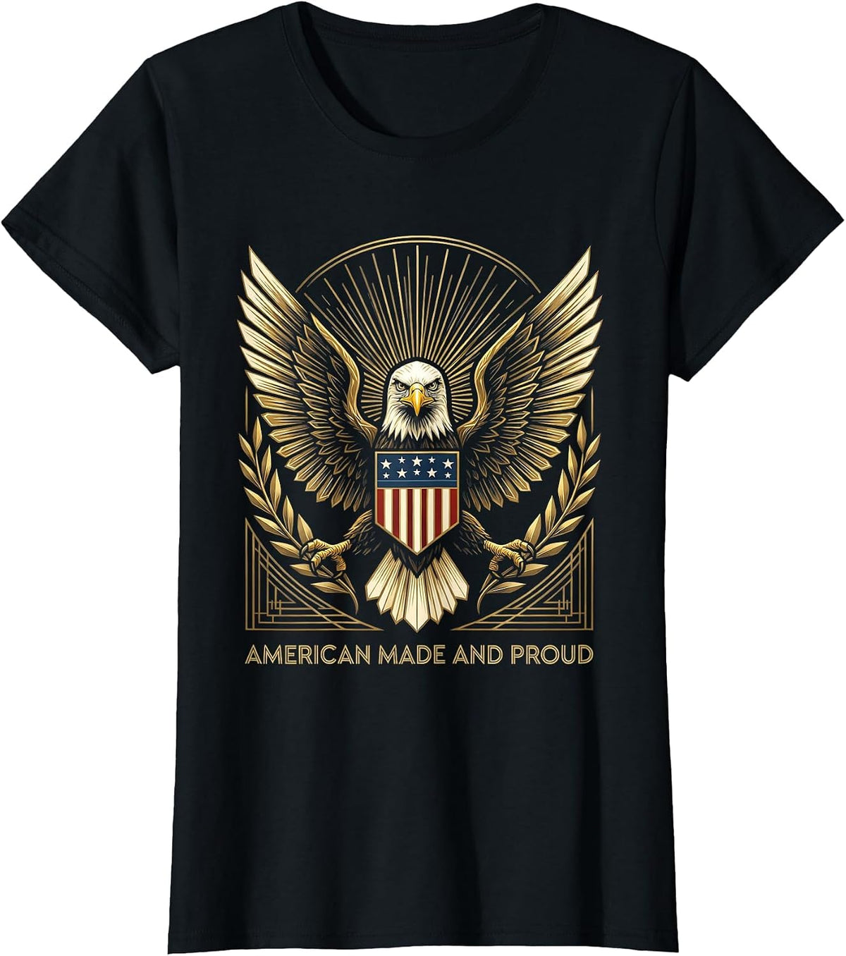 American Made and Proud USA Flag Patriotic Design T-Shirt - Black