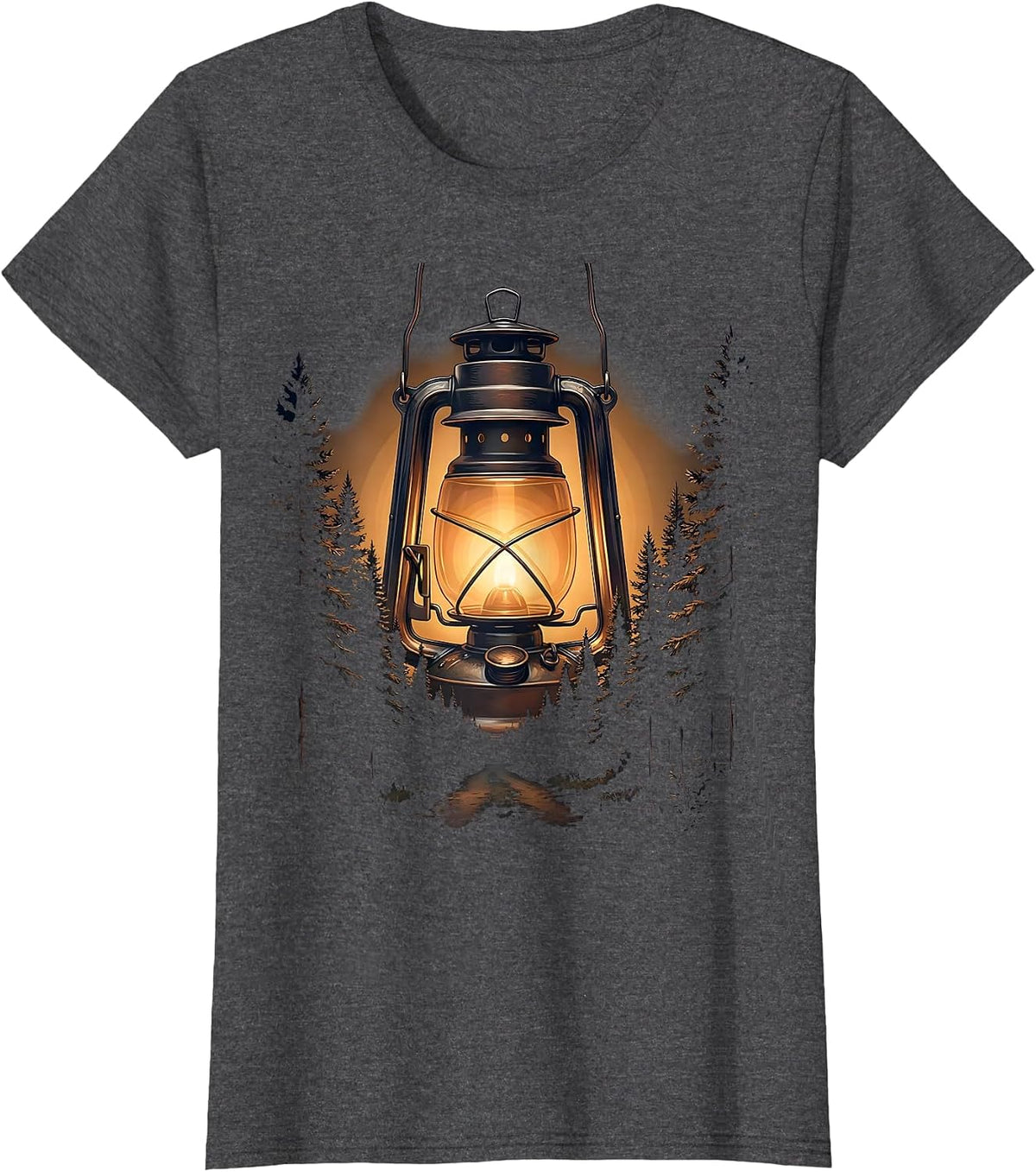 Women's Lantern Glow Dark Forest Path Faith Over Fear T-Shirt - Dark Heather Grey