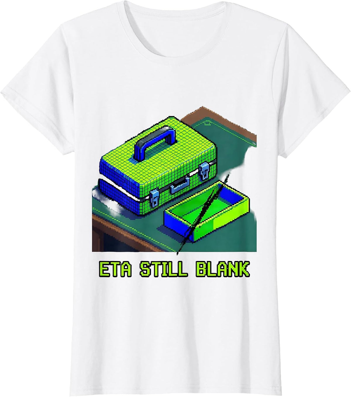 ETA Still Blank Pixel Art Auto Mechanic Waiting on Parts T-Shirt - White