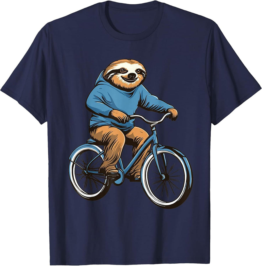 Sloth Riding a Bicycle, Funny Sloth Bicycle T-Shirt - Navy Blue