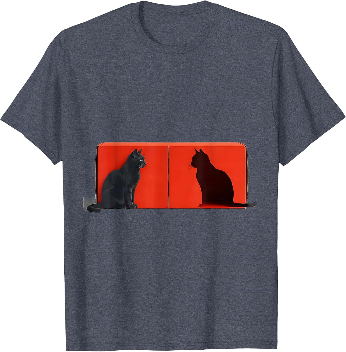 Sealed Box Cat Silhouette Quantum Physics Humor T-Shirt - Heather Blue