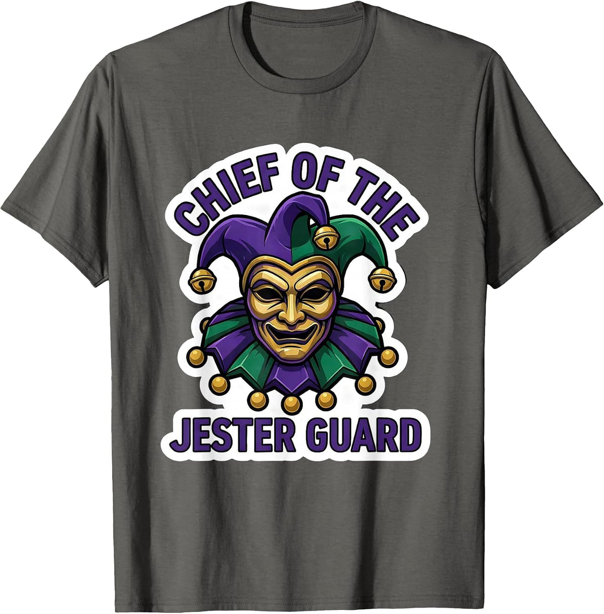 Chief of the Jester Guard Mardi Gras Carnival Party Jester T-Shirt - Asphalt Grey