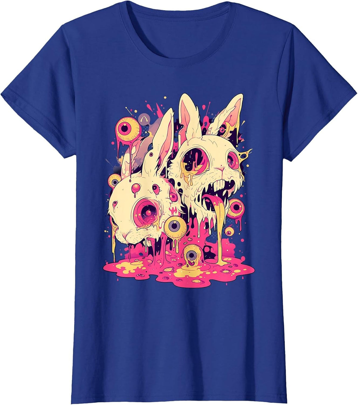 Psychedelic Creepy Horror Bunny Rabbit Weirdcore Shirt Tees T-Shirts Goth - Royal Blue