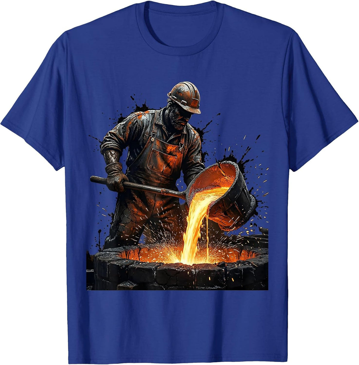 Steelworker Molten Iron Pour Forge Illustration T-Shirt - Royal Blue