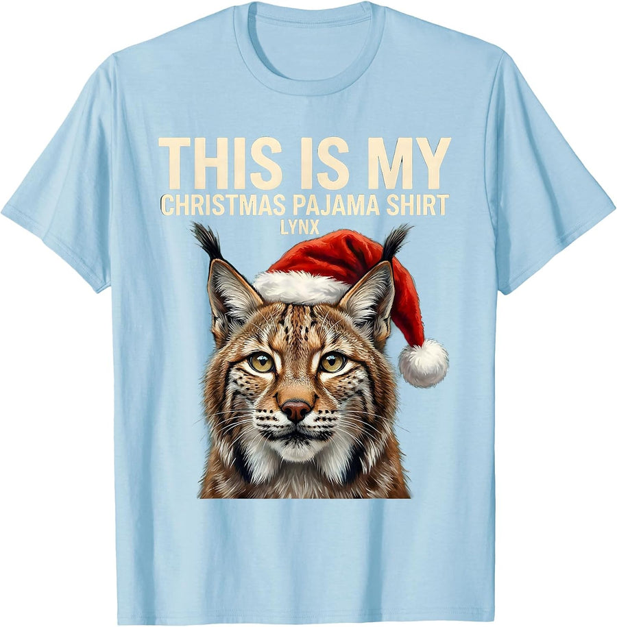 This Is My Christmas Pajama Shirt Lynx Cute Animal Lover T-Shirt - Baby Blue