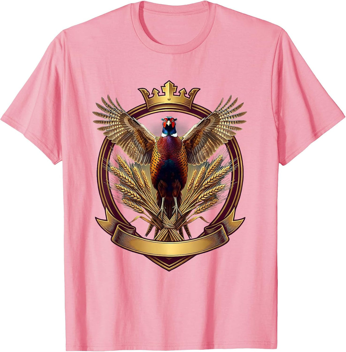 Men's Pheasant Burst Through Golden Wheat Field T-Shirt - Pink