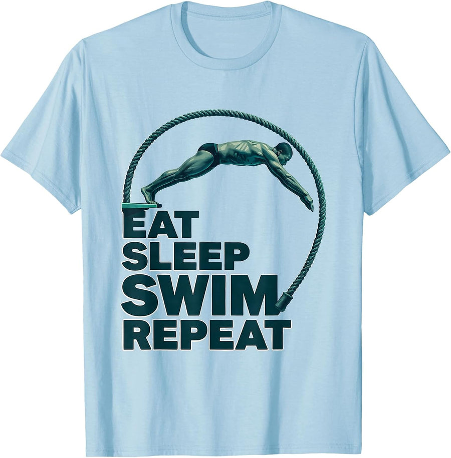 Men's Eat Sleep Swim Repeat Funny Swimming Hobby Lover Gift T-Shirt - Baby Blue