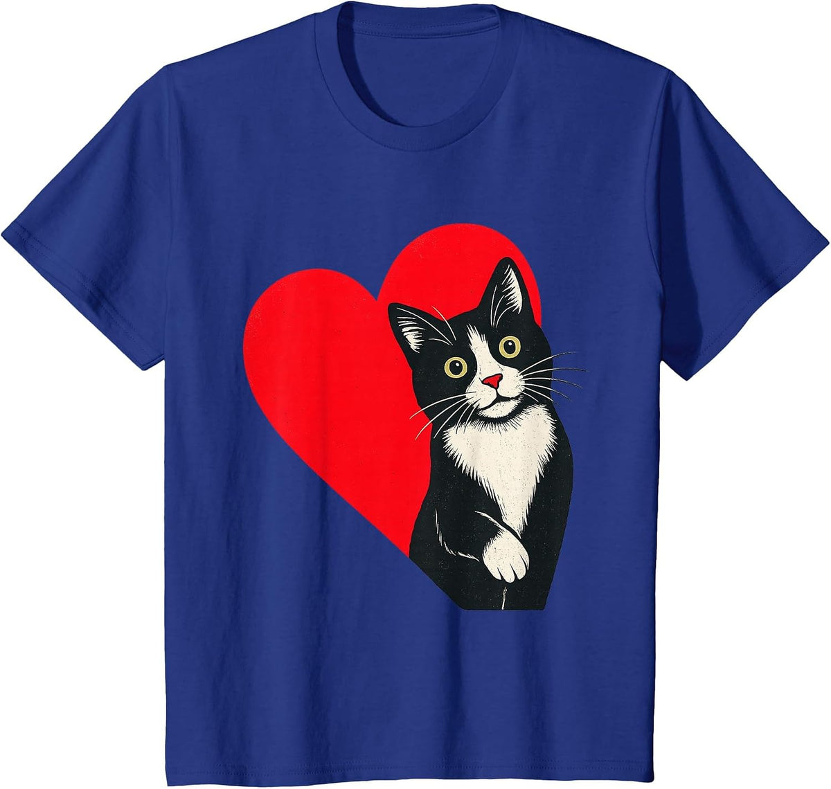 Tuxedo Cat Valentine Heart for Kitten and Animal Lovers T-Shirt - Royal Blue